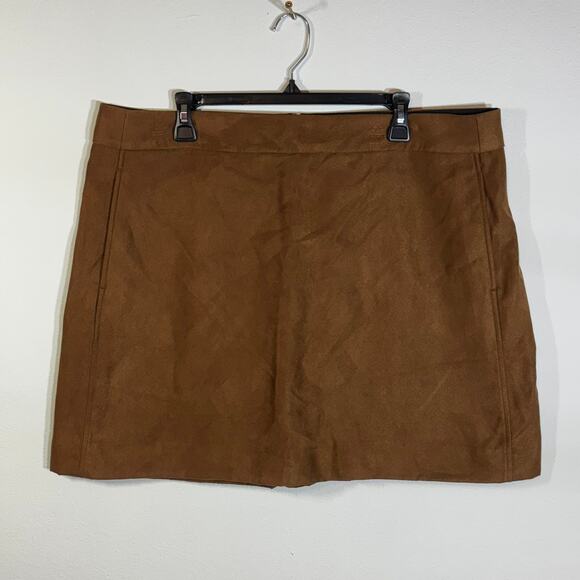 NWT J. Crew Factory Brown/ Carmel Faux Suede Mini Skirt Size 18 Pockets - Picture 1 of 7